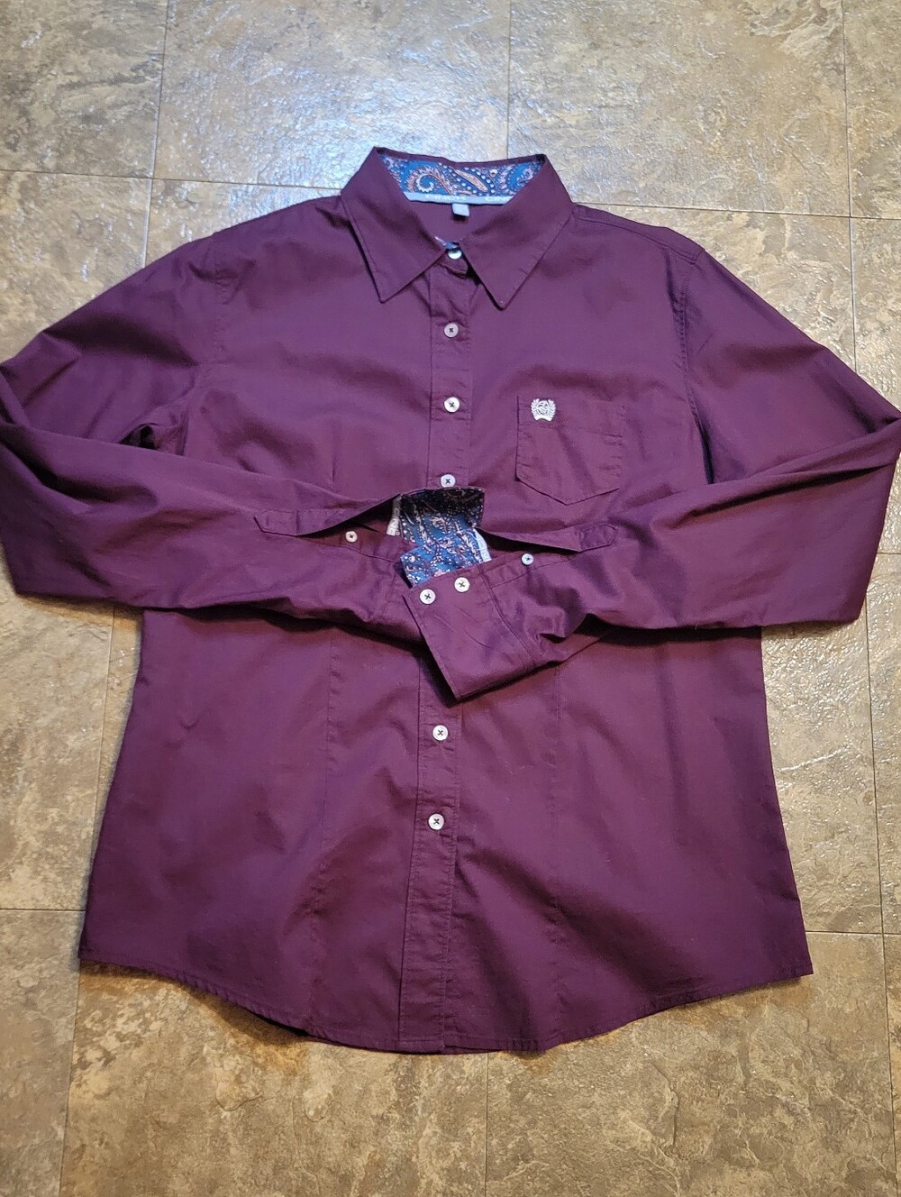 Cinch Button Up Shirt Blouse Womens Large L Burgundy Red Long Sleeve Western